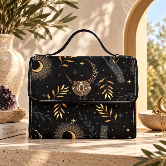 Moon Phase Handbag, Night Sky Purse, Dark Academia Top Handle Bag