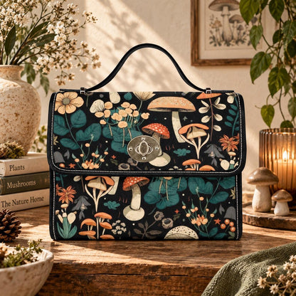 Mushroom Satchel Purse, Cottagecore Crossbody Bag, Woodland Floral Handbag for Her