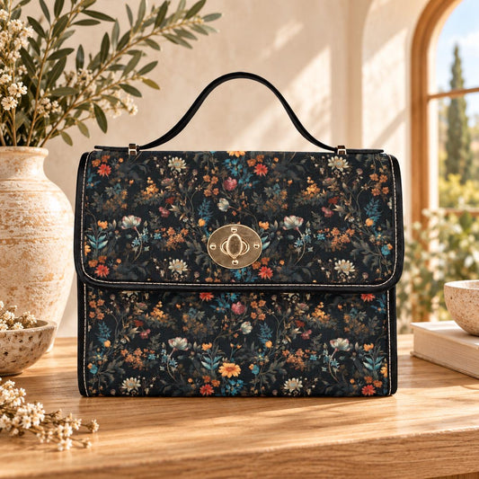 Wildflower Field Bag, Botanical Floral Satchel, Dark Cottagecore