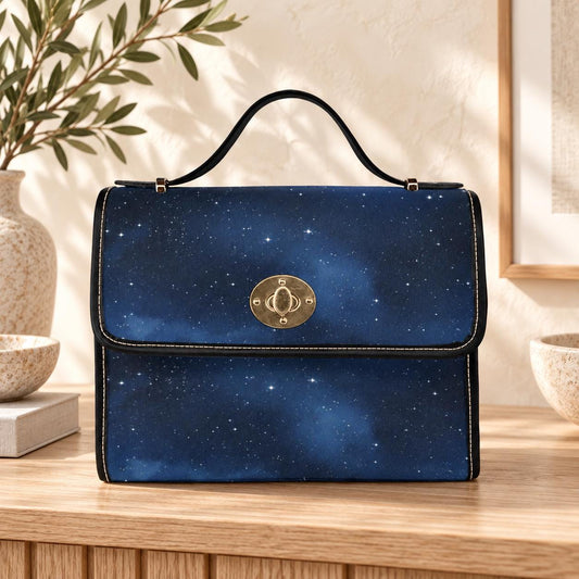 Starry Sky Satchel, Celestial Galaxy Print Purse, Dark Blue Space Handbag with Stars