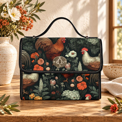 Rooster & Hen Garden Handbag – Rustic Countryside Farmhouse bag