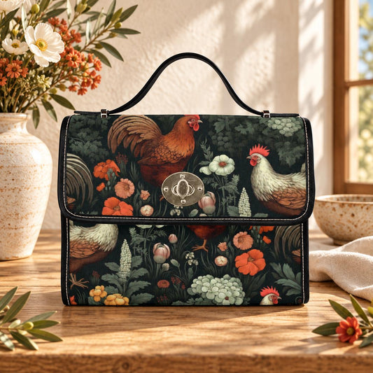 Rooster & Hen Garden Handbag – Rustic Countryside Farmhouse bag