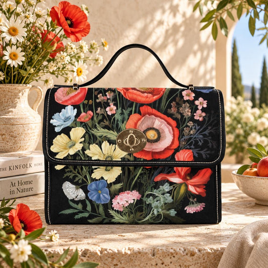 Vintage Botanical Purse, Moody Floral Satchel, Romantic Cottagecore Handbag
