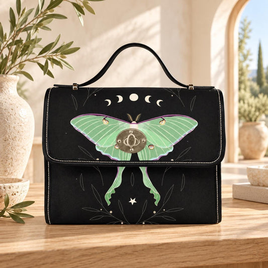 Luna Moth Bag, Mint Green Crossbody, Moon Phase Purse