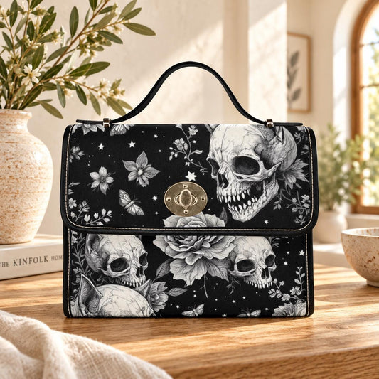 Dark Gothic Skull Bag, Floral Skeleton Crossbody, Spooky Witch Shoulder Tote