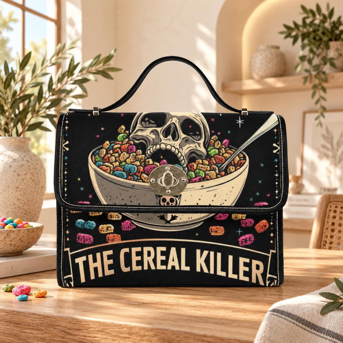 Cereal killer satchel, spooky retro crossbody, skeleton skull purse