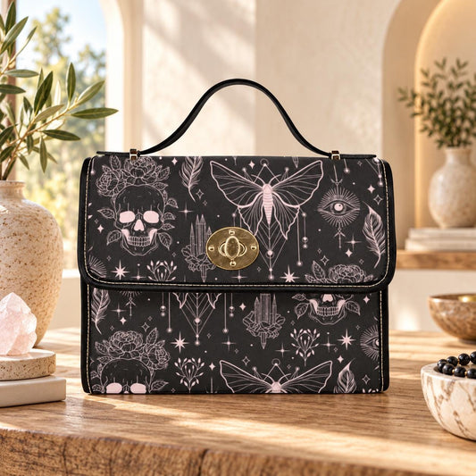 Goth Butterfly Satchel Bag, Celestial Skull Crossbody Purse, Witchy Top Handle Handbag
