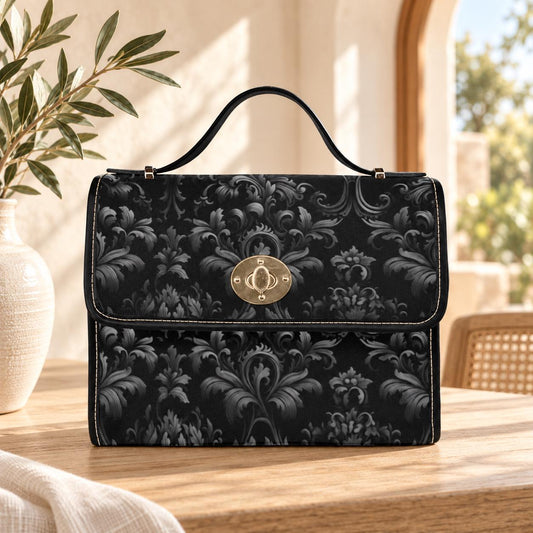 Gothic Damask Canvas Satchel, Victorian Vamp Crossbody Bag