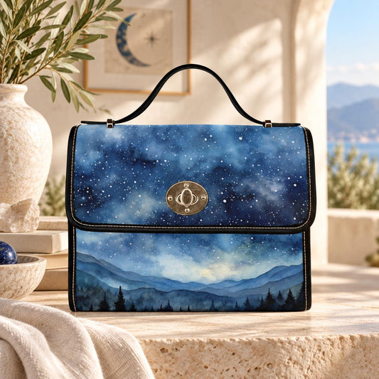 Starry Forest Purse, Celestial Landscape Satchel for Witches, Night Sky Handbag