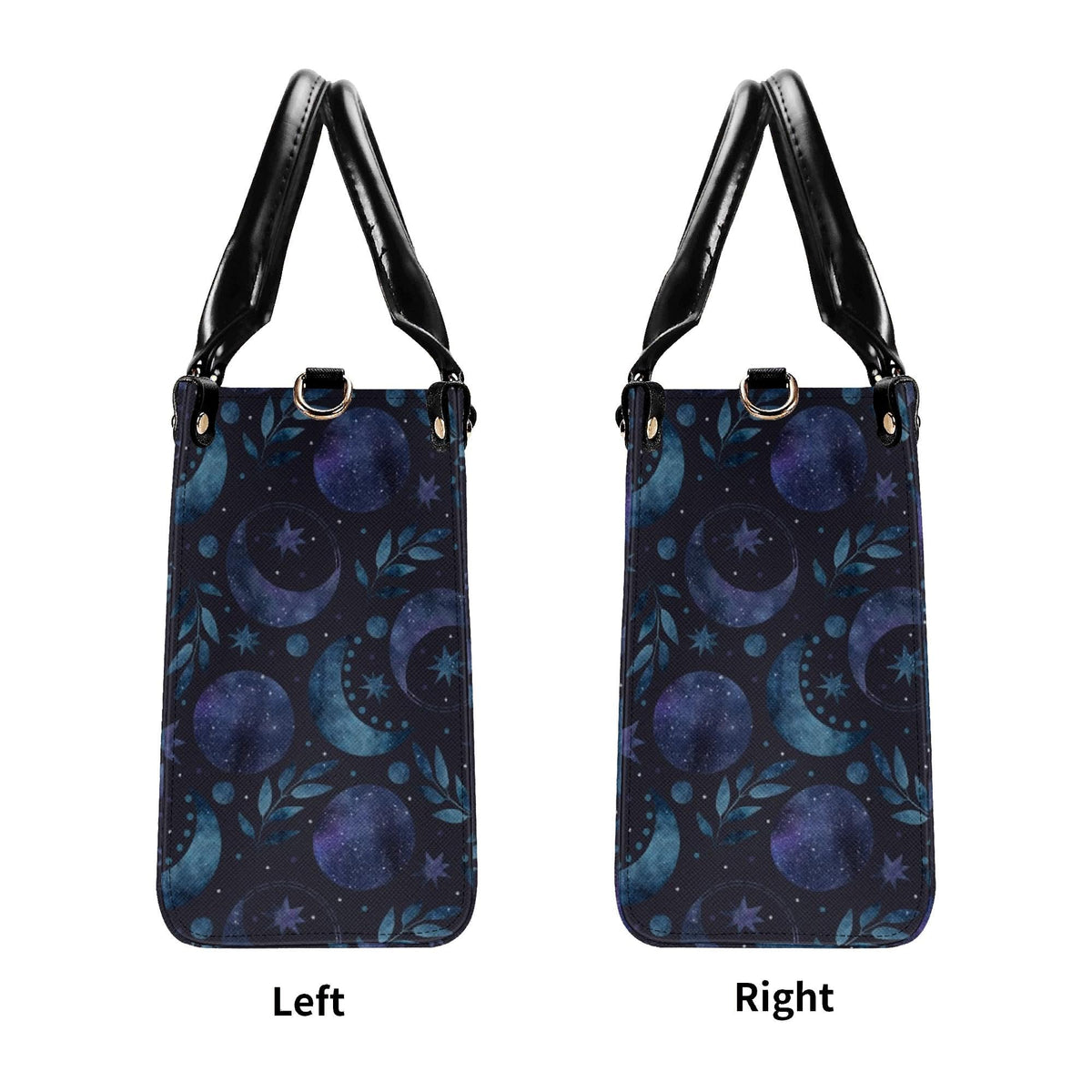 Celestial Crescent Moon Handbag with Blue Stars and Crossbody Strap