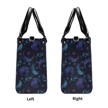 Celestial Crescent Moon Handbag with Blue Stars and Crossbody Strap