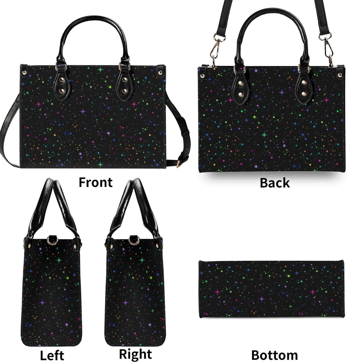Star Speckled Top Handle Handbag with Detachable Crossbody Strap