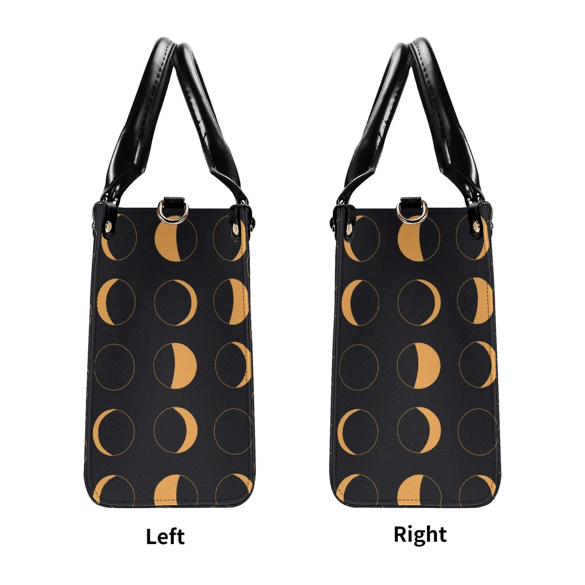 Moon Phase Handbag with Warm Gold Crescents and Crossbody Strap