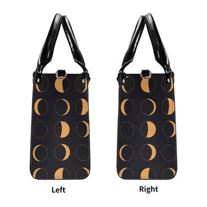 Moon Phase Handbag with Warm Gold Crescents and Crossbody Strap