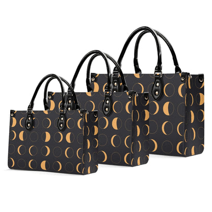 Moon Phase Handbag with Warm Gold Crescents and Crossbody Strap
