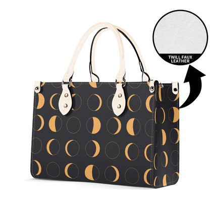 Moon Phase Handbag with Warm Gold Crescents and Crossbody Strap