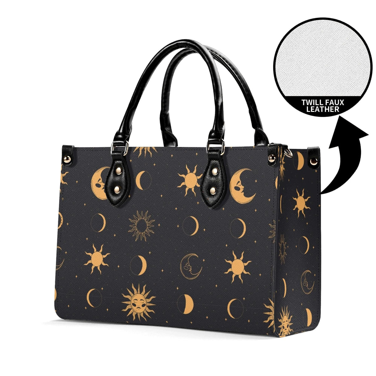 Celestial Sun and Moon Handbag with Top Handles and Crossbody Strap