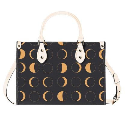 Moon Phase Handbag with Warm Gold Crescents and Crossbody Strap
