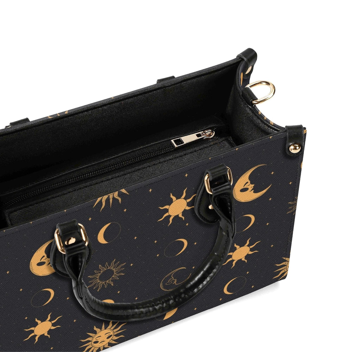 Celestial Sun and Moon Handbag with Top Handles and Crossbody Strap