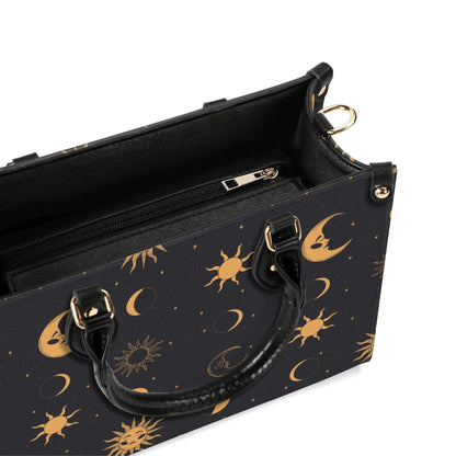 Celestial Sun and Moon Handbag with Top Handles and Crossbody Strap
