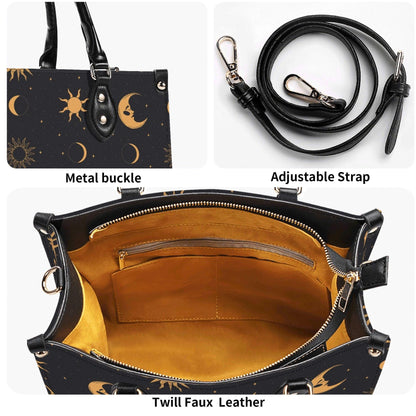 Celestial Sun and Moon Handbag with Top Handles and Crossbody Strap