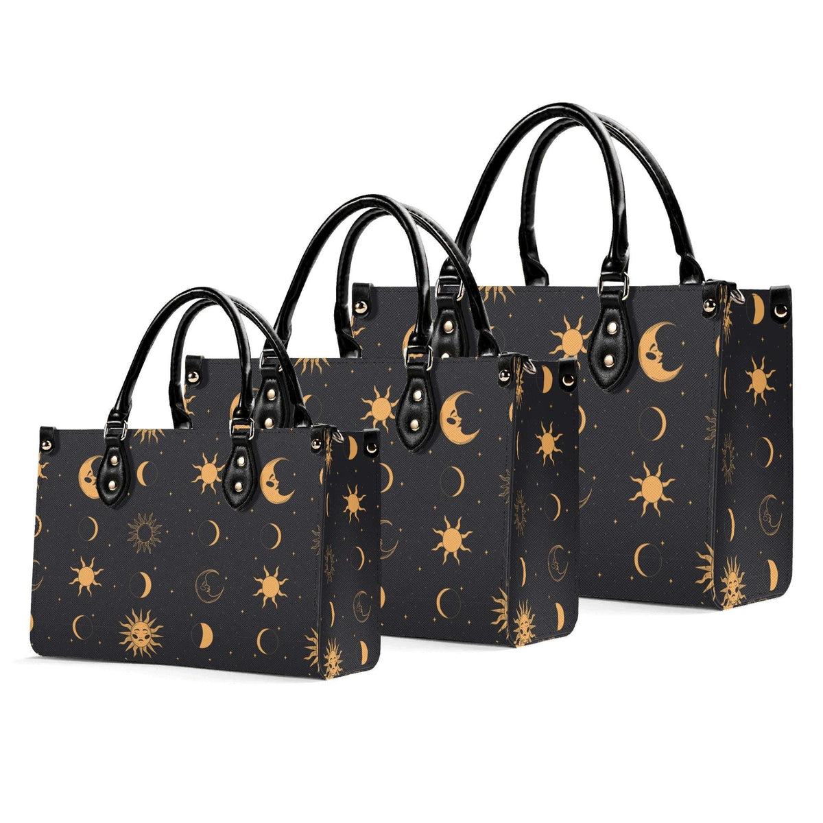 Celestial Sun and Moon Handbag with Top Handles and Crossbody Strap