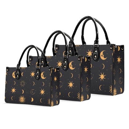 Celestial Sun and Moon Handbag with Top Handles and Crossbody Strap