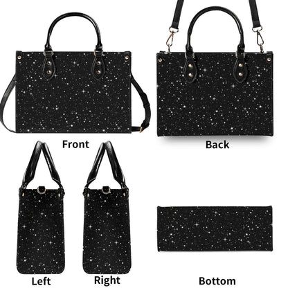 Starry Night Handbag, Black Celestial Crossbody Bag With Silver Stars