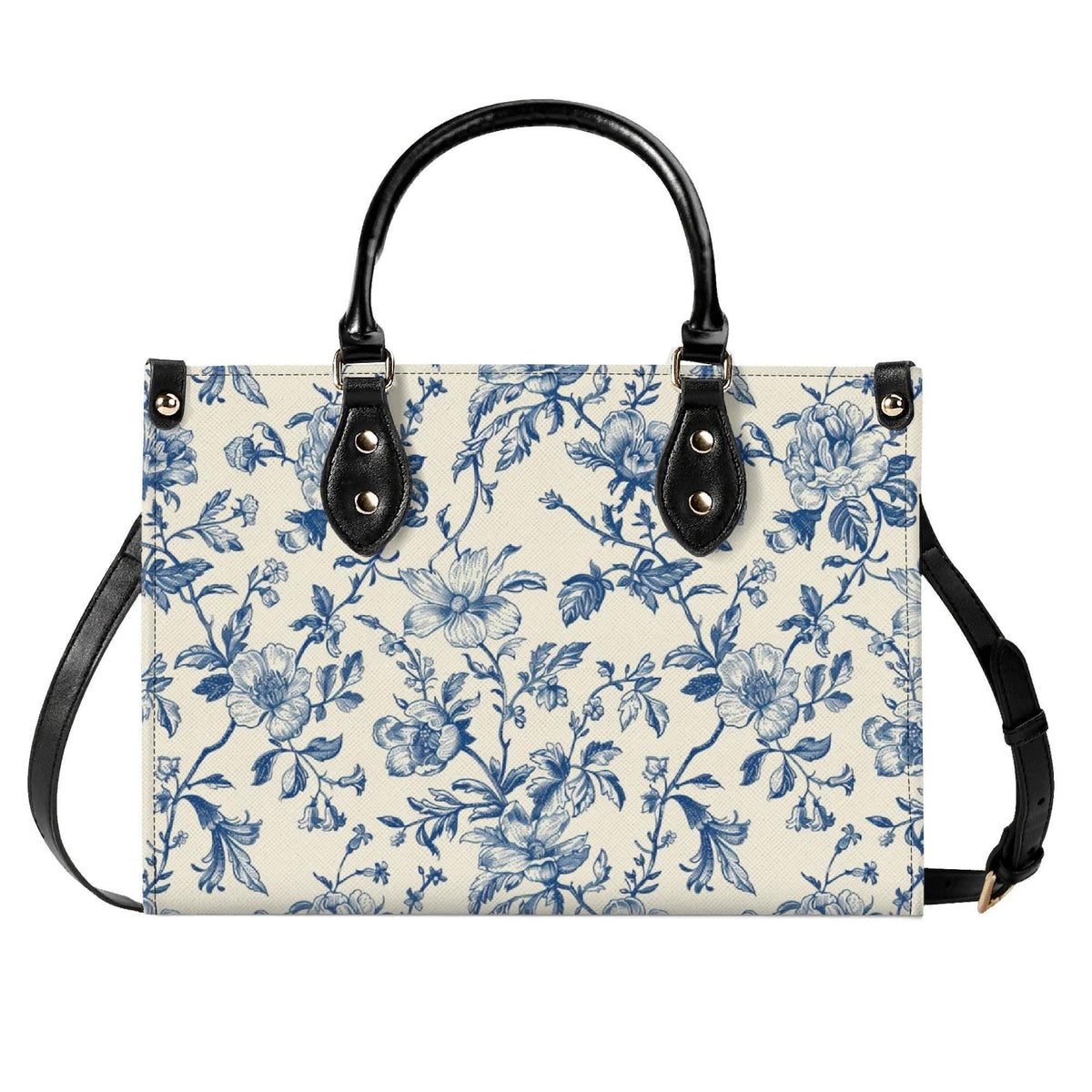 Chinoiserie Floral Vine Top Handle Crossbody Bag, Cobalt Blue Botanical Purse
