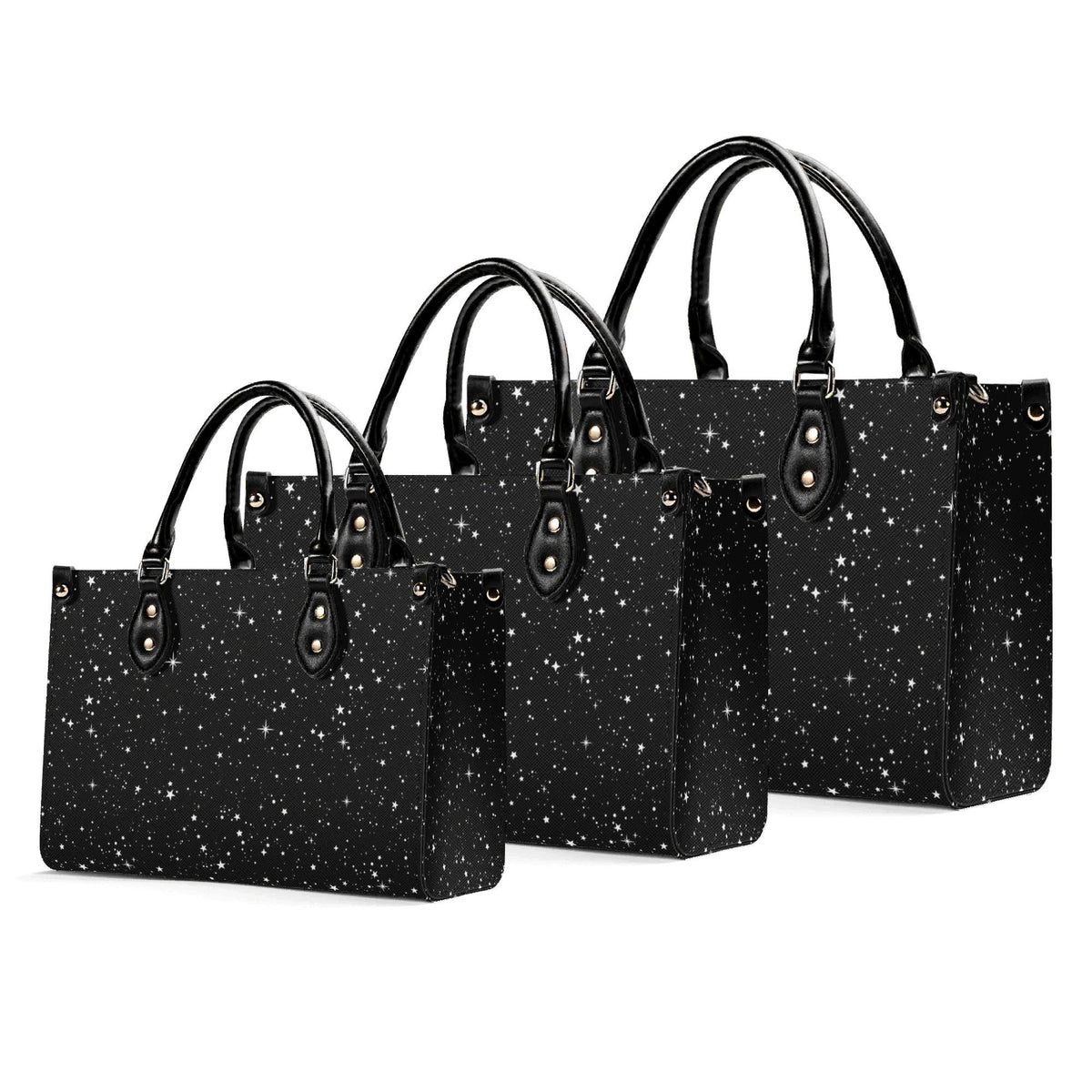 Starry Night Handbag, Black Celestial Crossbody Bag With Silver Stars