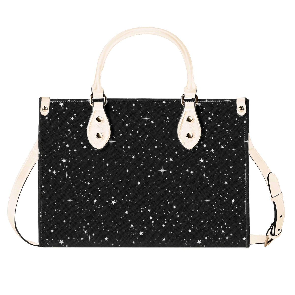 Starry Night Handbag, Black Celestial Crossbody Bag With Silver Stars