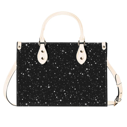 Starry Night Handbag, Black Celestial Crossbody Bag With Silver Stars