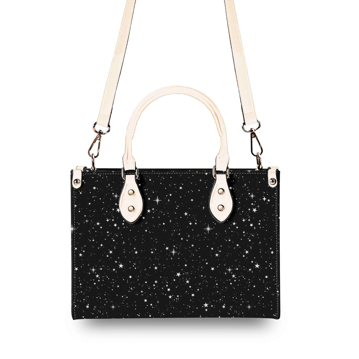 Starry Night Handbag, Black Celestial Crossbody Bag With Silver Stars