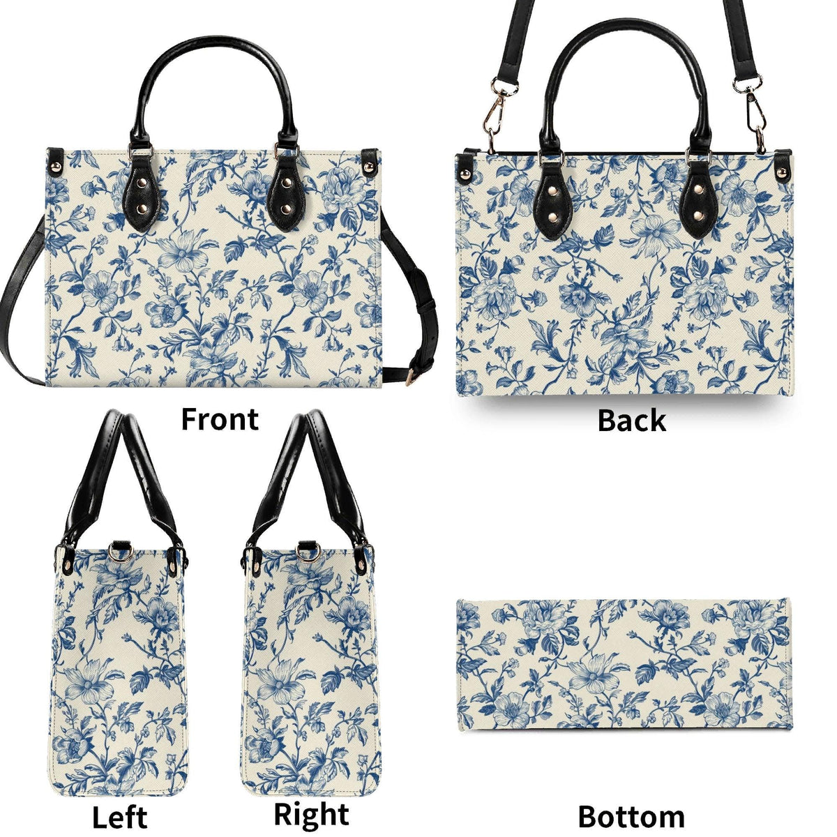 Chinoiserie Floral Vine Top Handle Crossbody Bag, Cobalt Blue Botanical Purse