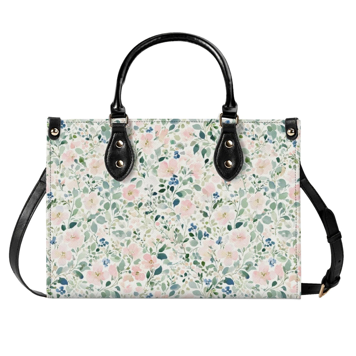 Romantic Floral Top Handle Handbag with Blush Blossoms and Crossbody Strap