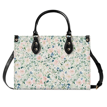 Romantic Floral Top Handle Handbag with Blush Blossoms and Crossbody Strap