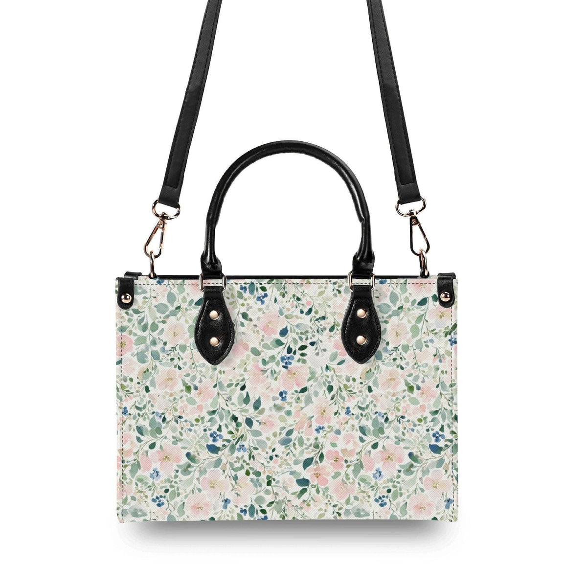 Romantic Floral Top Handle Handbag with Blush Blossoms and Crossbody Strap