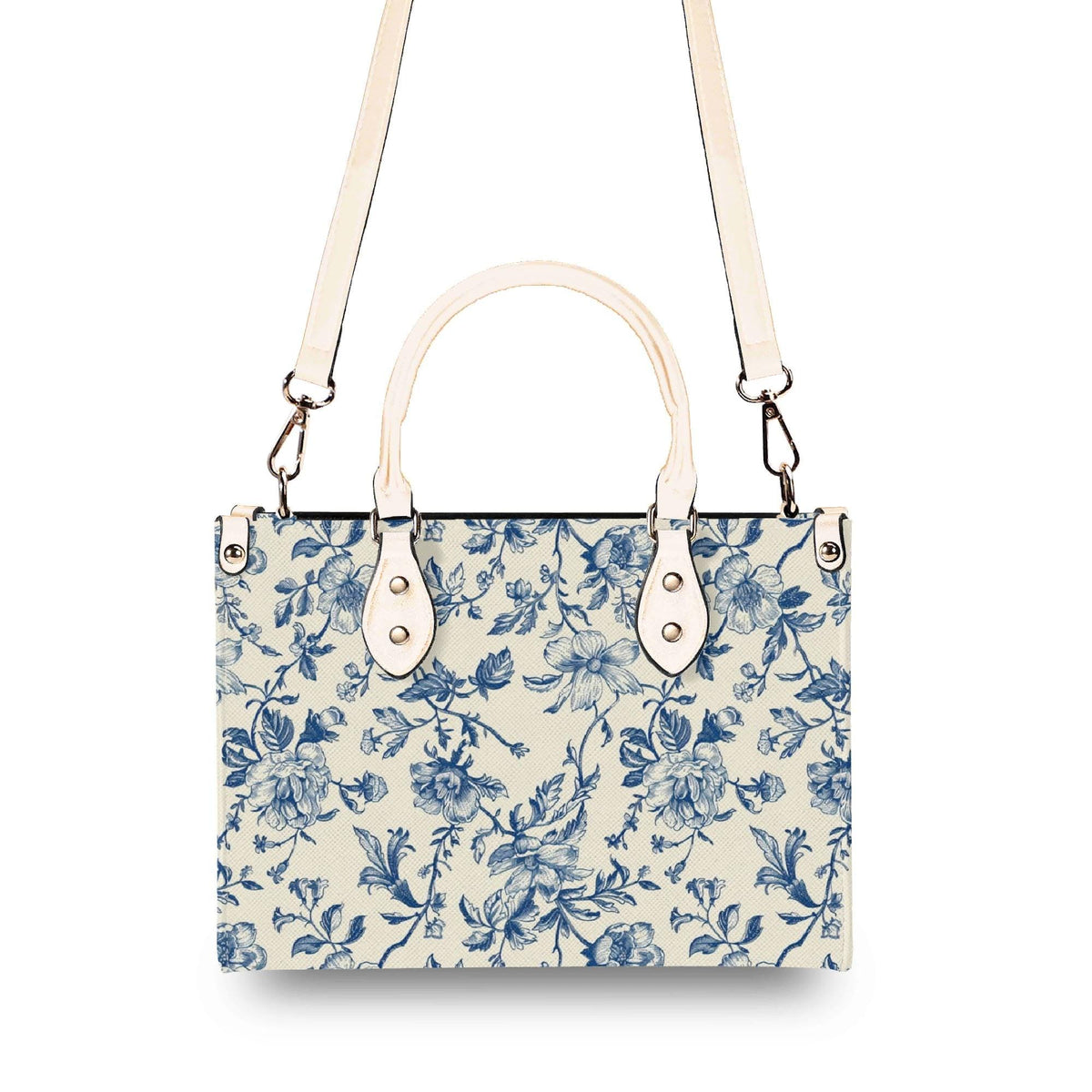 Chinoiserie Floral Vine Top Handle Crossbody Bag, Cobalt Blue Botanical Purse