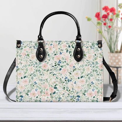 Romantic Floral Top Handle Handbag with Blush Blossoms and Crossbody Strap