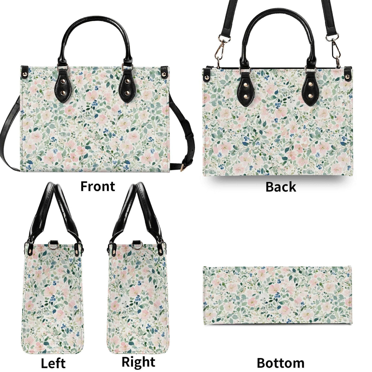 Romantic Floral Top Handle Handbag with Blush Blossoms and Crossbody Strap