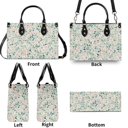 Romantic Floral Top Handle Handbag with Blush Blossoms and Crossbody Strap
