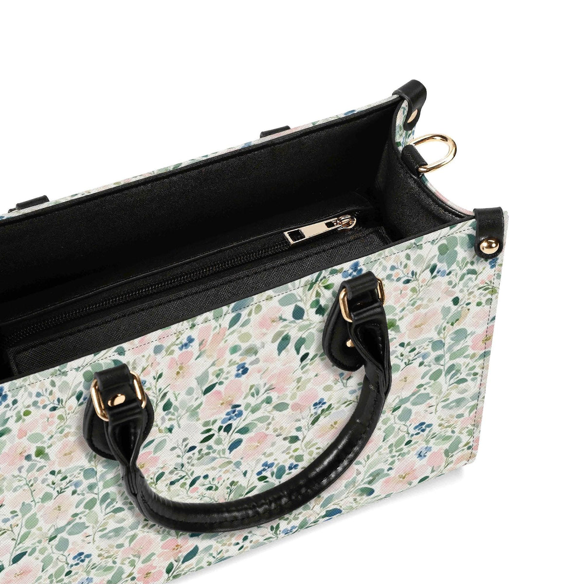 Romantic Floral Top Handle Handbag with Blush Blossoms and Crossbody Strap