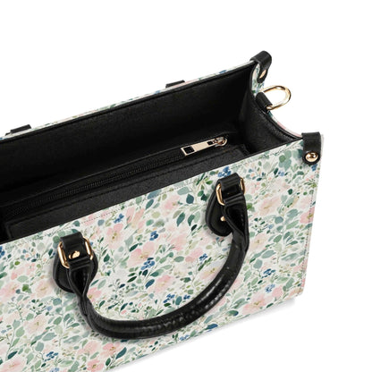 Romantic Floral Top Handle Handbag with Blush Blossoms and Crossbody Strap