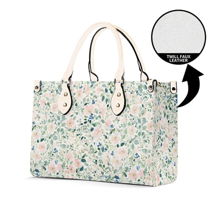 Romantic Floral Top Handle Handbag with Blush Blossoms and Crossbody Strap