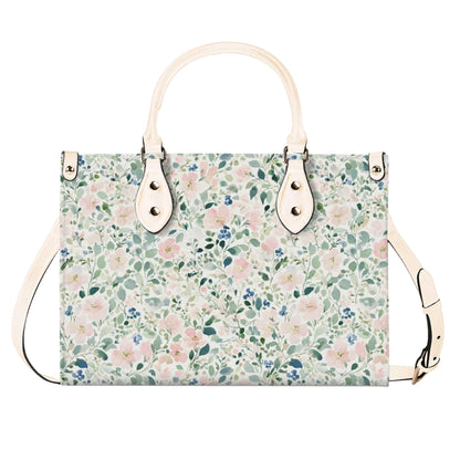 Romantic Floral Top Handle Handbag with Blush Blossoms and Crossbody Strap