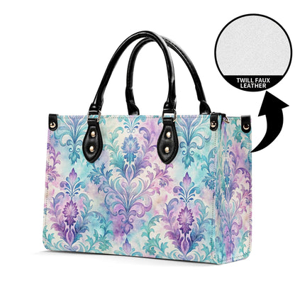 Ornate Damask Bag, Pastel Lavender Turquoise Top Handle Crossbody Purse