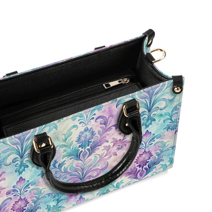 Ornate Damask Bag, Pastel Lavender Turquoise Top Handle Crossbody Purse