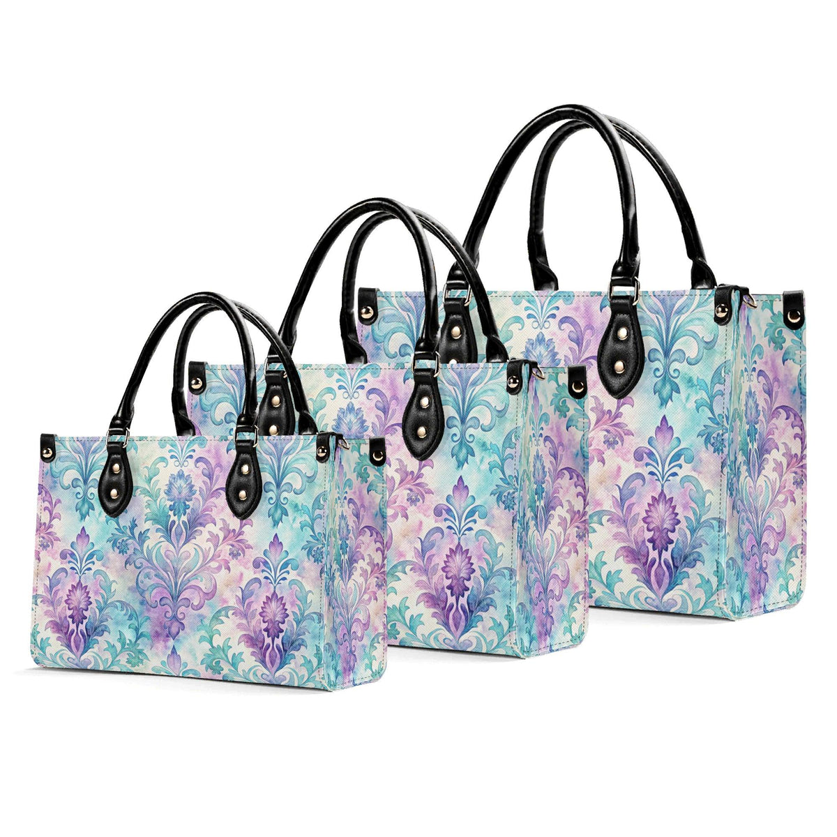 Ornate Damask Bag, Pastel Lavender Turquoise Top Handle Crossbody Purse