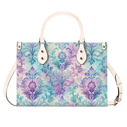 Ornate Damask Bag, Pastel Lavender Turquoise Top Handle Crossbody Purse