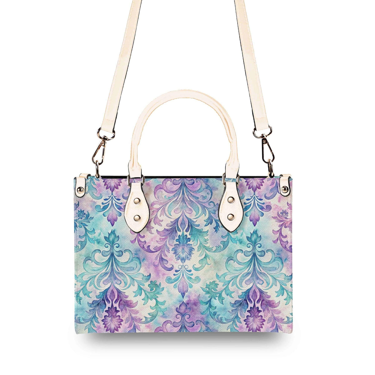 Ornate Damask Bag, Pastel Lavender Turquoise Top Handle Crossbody Purse